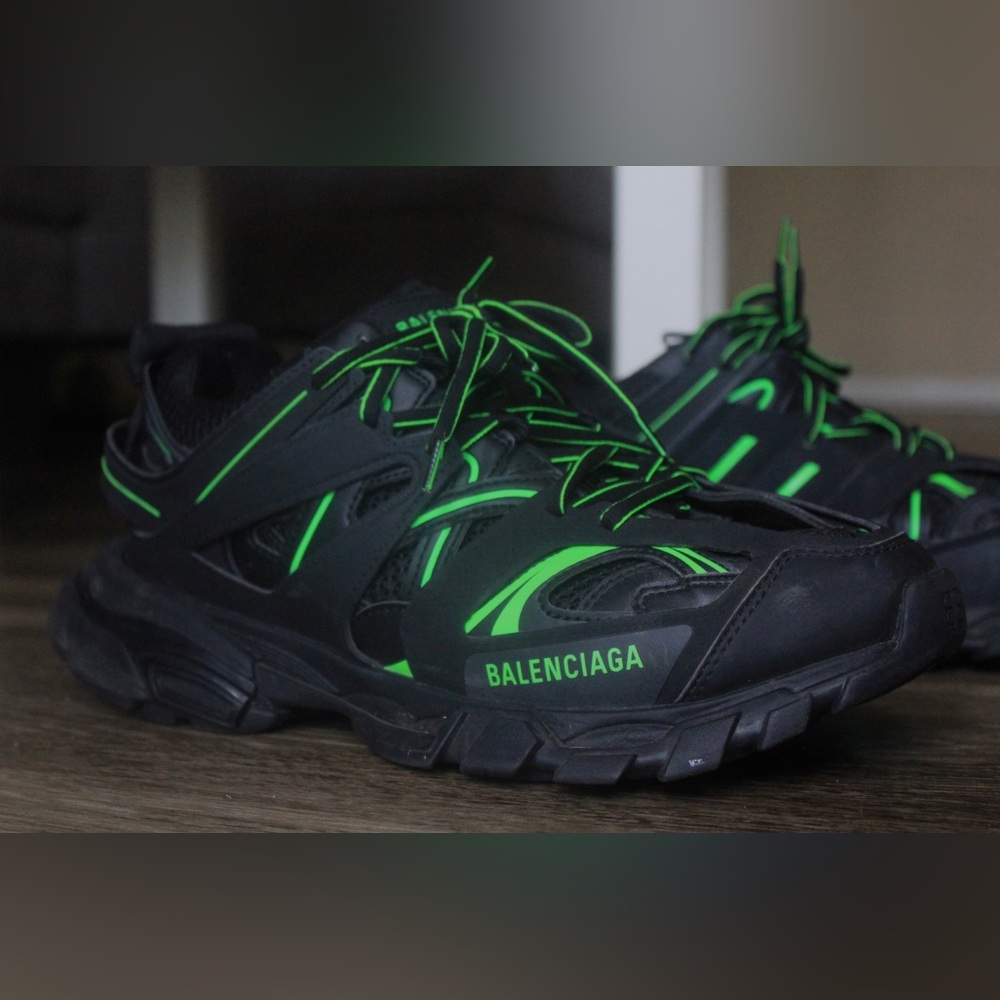 Balenciaga Neon Green and Black Athletic Shoes